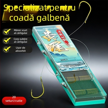 Set cu două cârlige pentru linie subțire, lungime 25 cm, coadă galbenă și cârlige roșii cu pinten