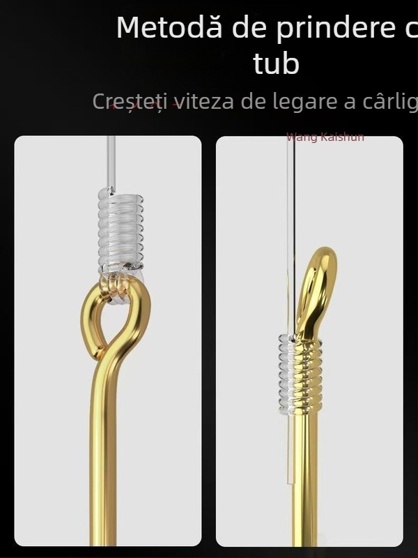 Cârlige aurii cu corp tubular pentru pescuit – cu dinți și fără dinți, mâner lung, dimensiune mică