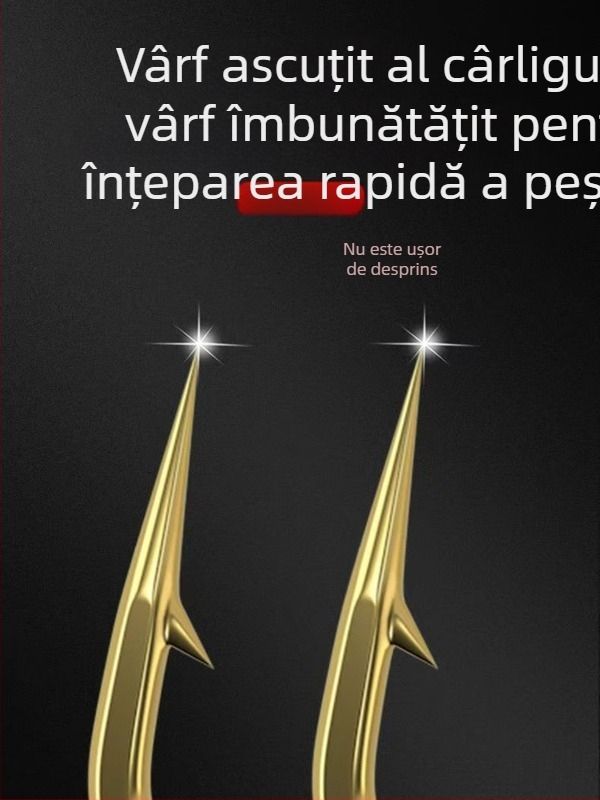Cârlige aurii cu corp tubular pentru pescuit – cu dinți și fără dinți, mâner lung, dimensiune mică