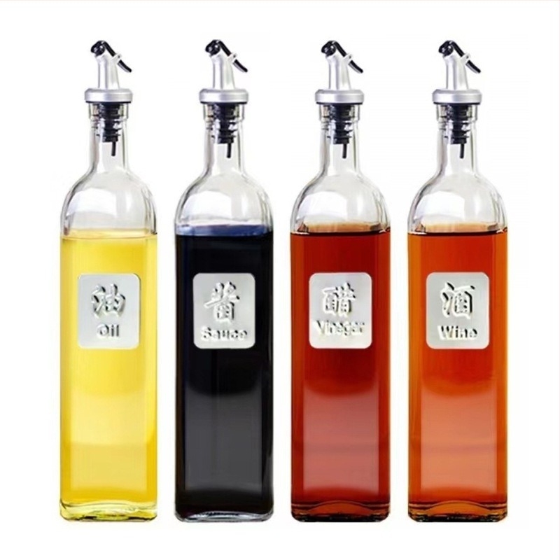 Sticlă de ulei de susan din sticlă pătrată, 500 ml, pentru ulei, sosuri și oțet