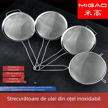 Lingură de filtrare a uleiului din oțel inoxidabil, cu plasă densă, cu urechi și margine lată