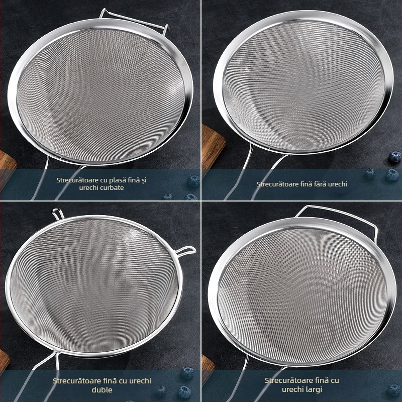Lingură de filtrare a uleiului din oțel inoxidabil, cu plasă densă, cu urechi și margine lată