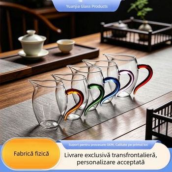 Ceșă de ceai din sticlă borosilicat, cu mâner colorat, bază mai groasă rezistentă la căldură, set Kung Fu pentru acasă cu separator de ceai