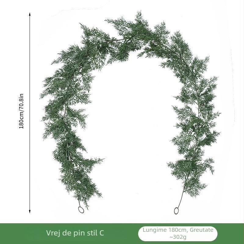 Viță artificială de Crăciun cu pin și cedru, cu ace moi, material PE, decor verde pentru interior, înălțime 100–200 cm