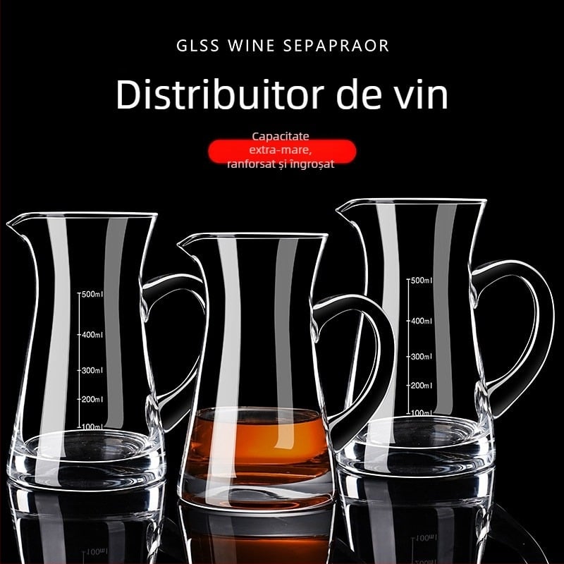 Set de distribuție a băuturilor, cu decantor din sticlă, cană de vin și turnător