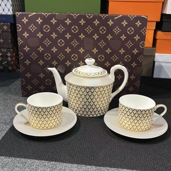 Set cafea în stil european, seria alfabet, din porțelan osos, cu o cafetieră, două cești și două farfurioare, pentru ceaiul de după-amiază, lux ușor, cadou practic
