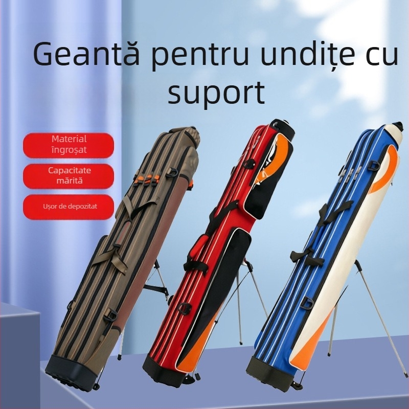 Geantă pentru undiță cu suport, geantă de pescuit cu trei straturi, husă impermeabilă pentru undiță, capacitate mare.