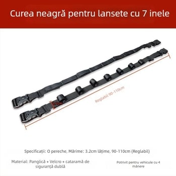 Suport pentru lansete de pescuit, destinat montării în mașină, cu bandă Velcro și braț superior pentru lansete marine și lansete tip lure