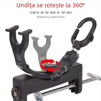 Suport portabil multifuncțional pentru undițe de pescuit pe barcă, cu braț universal rotativ și mecanism de blocare