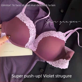 Sutien din dantelă pentru femei, mov strugure, stil francez, sexy, evidențiază bustul mic, cu efect Push-Up, fără arcuri, suport moale