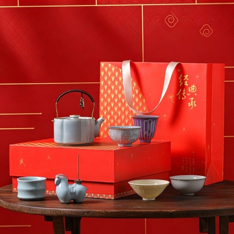 Set de ceai din cinci cuptoare celebre, cu ceașă gazdă – set ceramic în cutie cadou, cadou practic pentru zile de naștere și mutări
