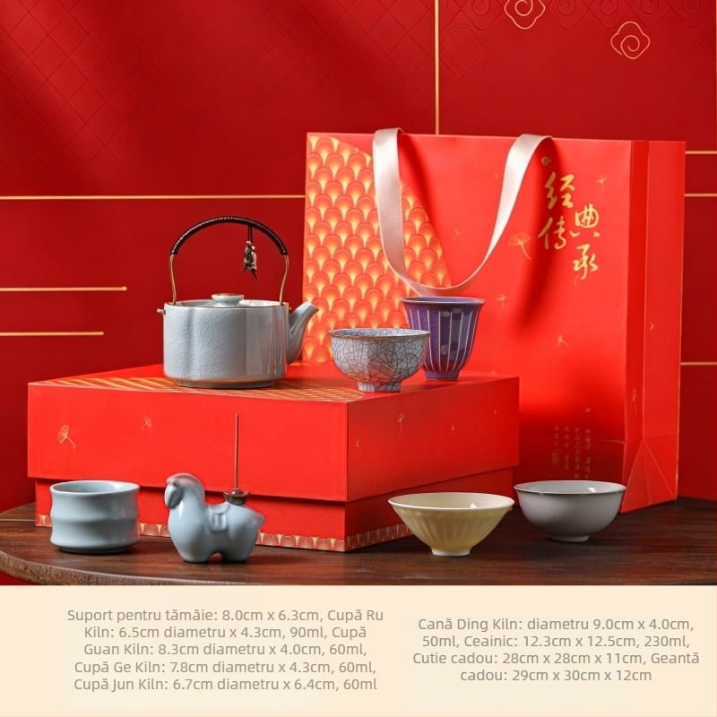 Set de ceai din cinci cuptoare celebre, cu ceașă gazdă – set ceramic în cutie cadou, cadou practic pentru zile de naștere și mutări