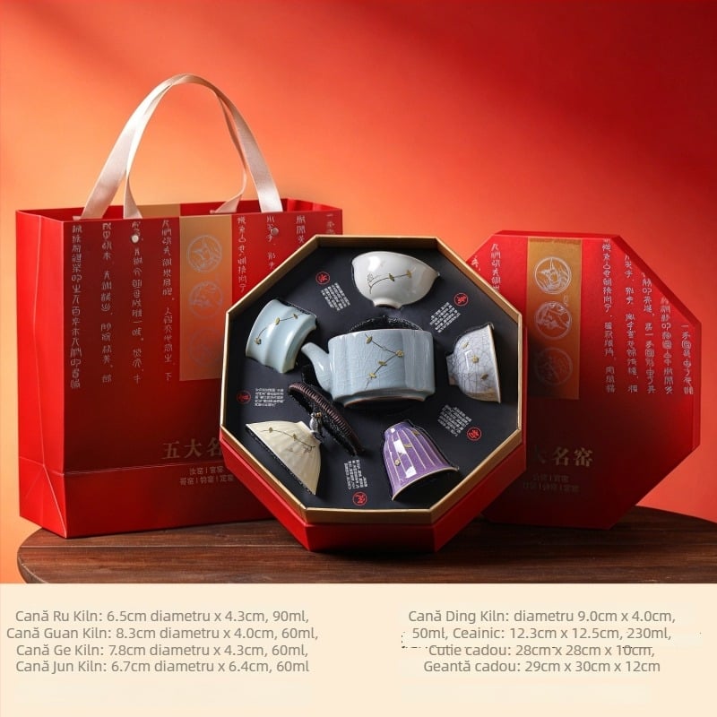 Set de ceai din cinci cuptoare celebre, cu ceașă gazdă – set ceramic în cutie cadou, cadou practic pentru zile de naștere și mutări
