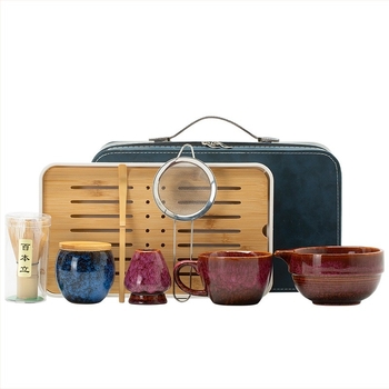 Set Yakiware pentru matcha: bol pentru matcha, tel de amestec, ceașcă și set de depozitare