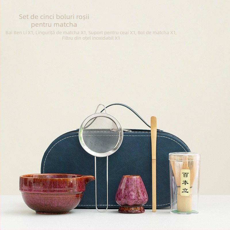 Set Yakiware pentru matcha: bol pentru matcha, tel de amestec, ceașcă și set de depozitare