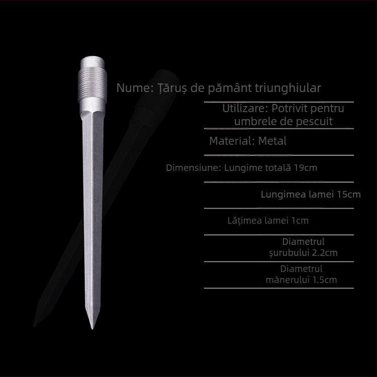 Tianhao Ținta de teren pentru umbrelă de pescuit — aliaj de aluminiu, știft metalic triunghiular, fără adaptor