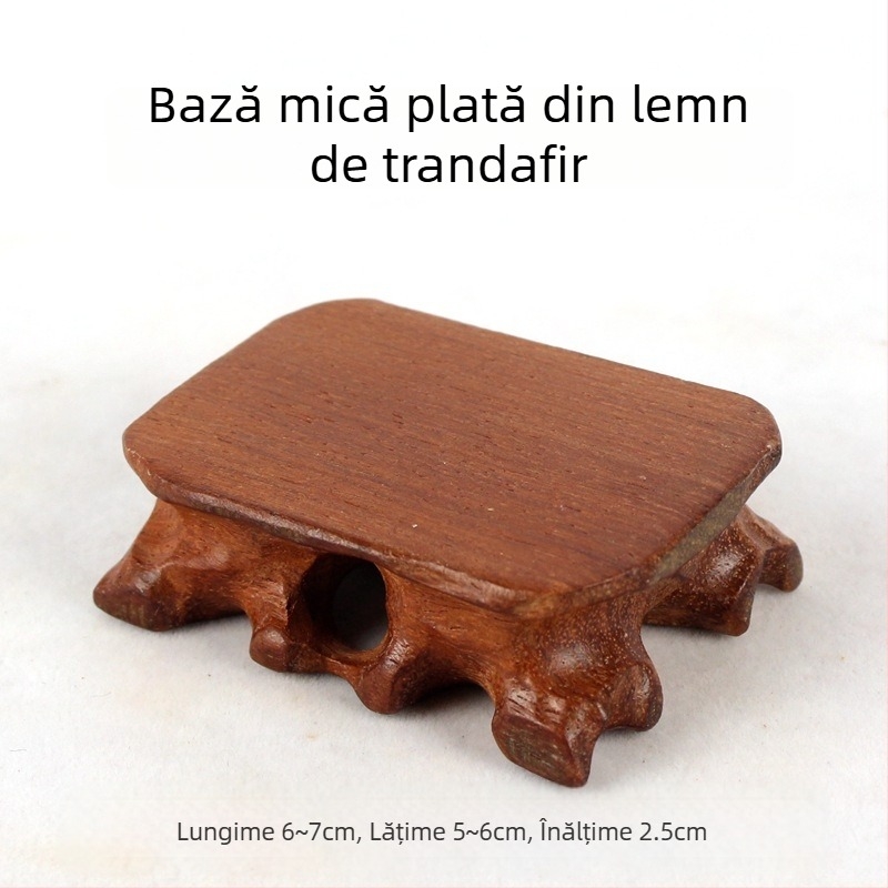 Bază pentru ceainic Hailin din lemn rosewood, cu piatră jadă și tavă din lemn gravată