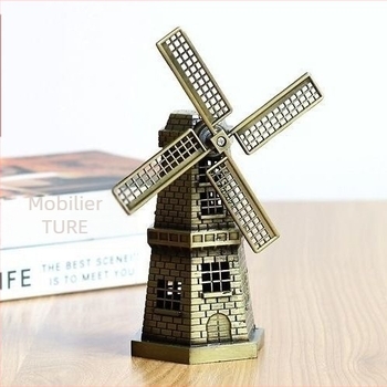 Ornament metalic vintage cu mori de vânt olandeze – miniatură de birou, decor european în stil țărănesc pentru bibliotecă și dulap