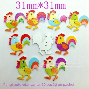 Nasturi din lemn cu cocoș, design desen animat, accesorii DIY, 50 buc.