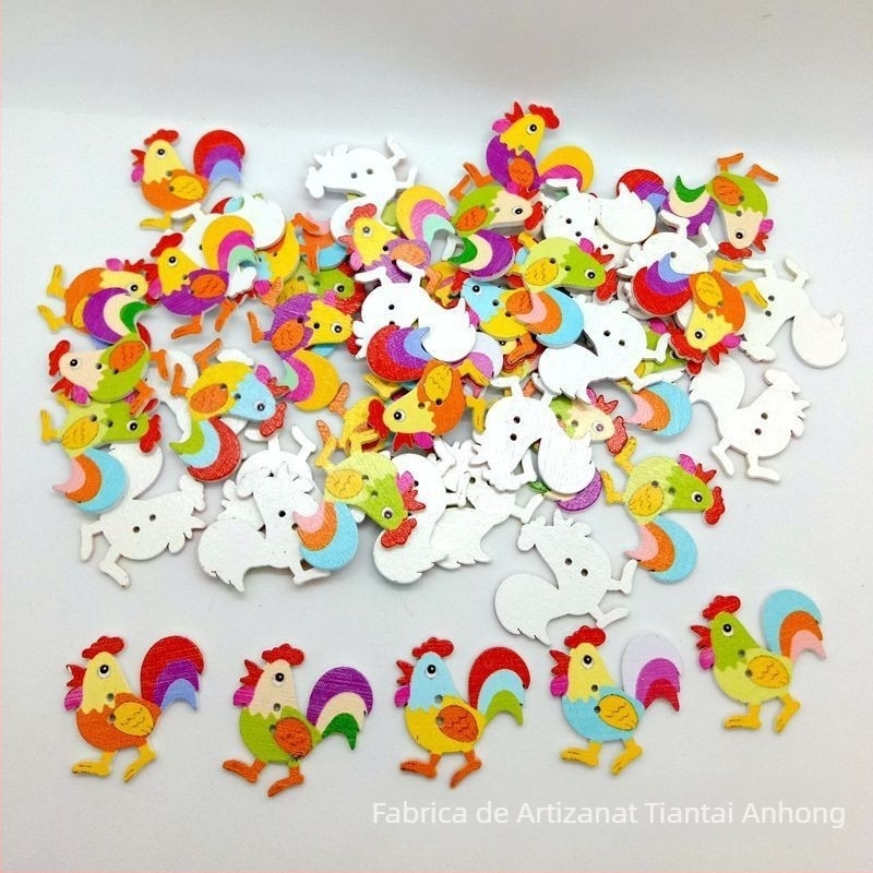 Nasturi din lemn cu cocoș, design desen animat, accesorii DIY, 50 buc.
