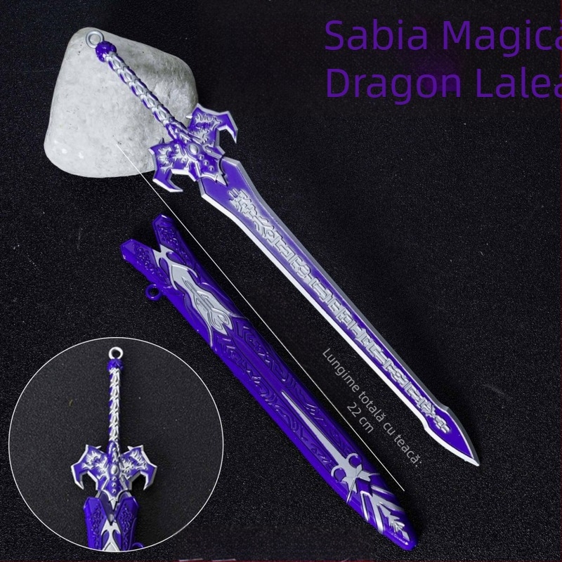 Sabie magic Longwei, 22 cm - ornament din aliaj, inspirat din sabia God and Demon Sword din anime