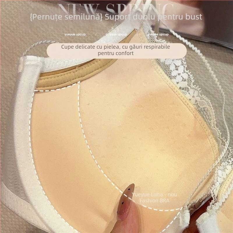 Set sutien dantelat, sexy, cu închidere frontală, bretele duble subțiri în stil franțuzesc, push-up, motif fluture