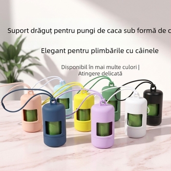Dispenser capsulă pentru sacoșele de gunoi ale animalelor de companie, cu curea de prindere și capac rotativ