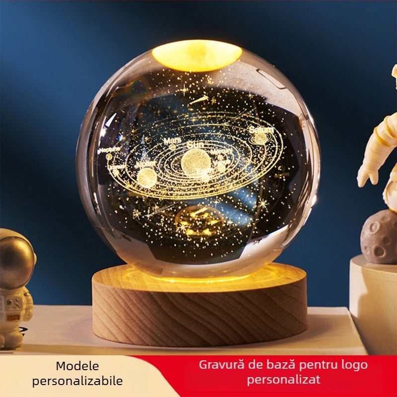 Sferă de cristal luminată cu cer înstelat, veioză de birou decorativă, cadou de ziua de naștere pentru bărbați și femei