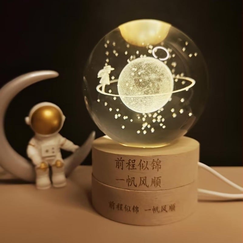 Sferă de cristal luminată cu cer înstelat, veioză de birou decorativă, cadou de ziua de naștere pentru bărbați și femei