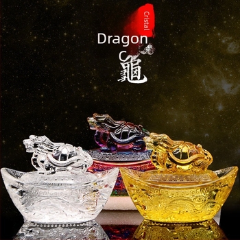Dragon-țestoasă pentru avere, ornament din cristal galben, vas de comoară