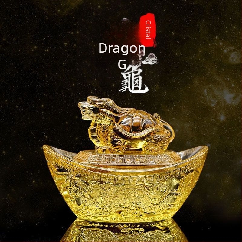Dragon-țestoasă pentru avere, ornament din cristal galben, vas de comoară