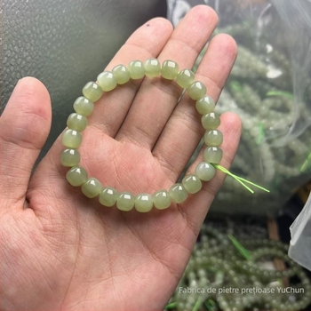Brățară naturală din jad Hetian cu mărgele în stil vechi, 7×8 mm, culoare lac Qingshui Lake, miere-apă