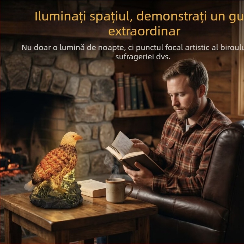 Figurină din rășină cu lumină de noapte, vultur de munte așezat, decor pentru grădină și curte