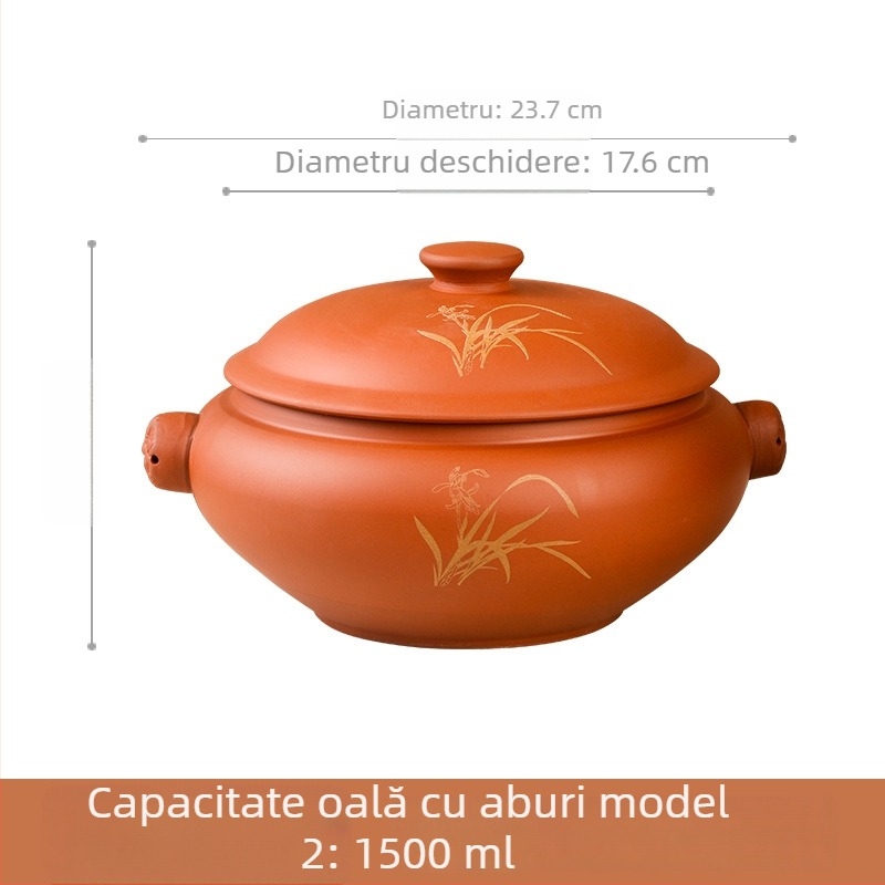 Vas ceramic pentru abur cu separator de apă, pentru gătit la abur și pui