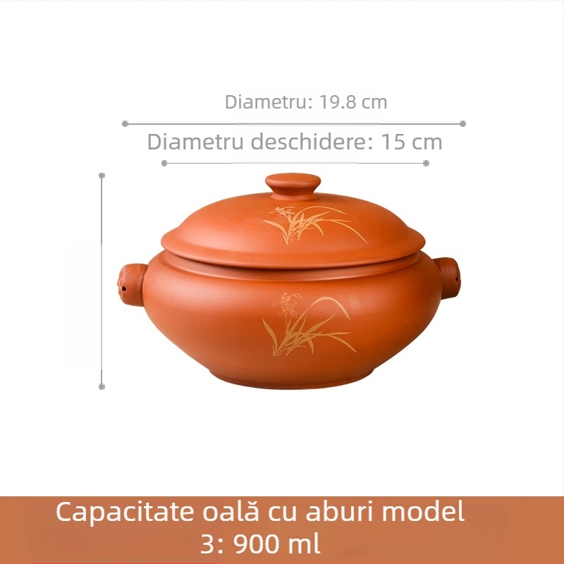 Vas ceramic pentru abur cu separator de apă, pentru gătit la abur și pui
