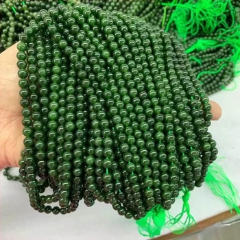 Perle naturale de jad Hetian, 6 mm, verde spanac, șir pentru brățară lungă DIY
