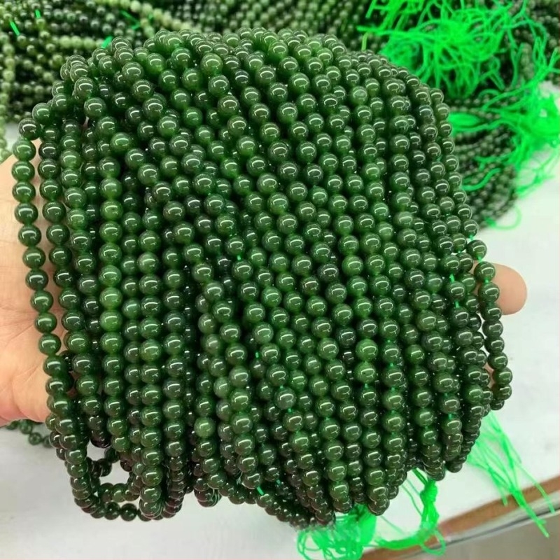 Perle naturale de jad Hetian, 6 mm, verde spanac, șir pentru brățară lungă DIY