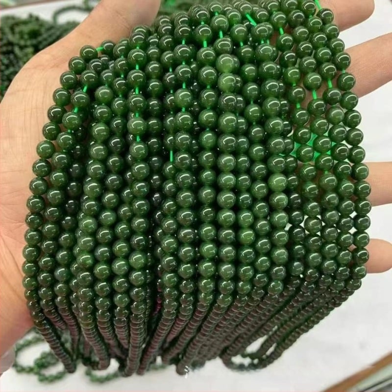 Perle naturale de jad Hetian, 6 mm, verde spanac, șir pentru brățară lungă DIY