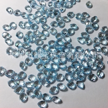 Topaz albastru ceresc în formă de lacrimă, 4x6 mm, fațete pătrate duble și tăietură dublă cu aspect țestoasă
