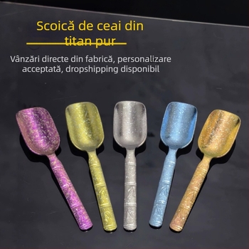 Linguriță de ceai din titan pur, linguriță de ceai și lopățică de ceai — set premium pentru ceremonia ceaiului