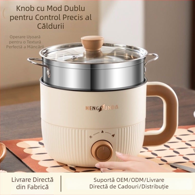 Oală electrică multifuncțională pentru uz casnic, cămine studențești și birou; vas compact all-in-one de 2 L pentru prăjit, sotat, fiert și abur.