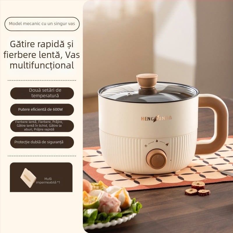 Oală electrică multifuncțională pentru uz casnic, cămine studențești și birou; vas compact all-in-one de 2 L pentru prăjit, sotat, fiert și abur.