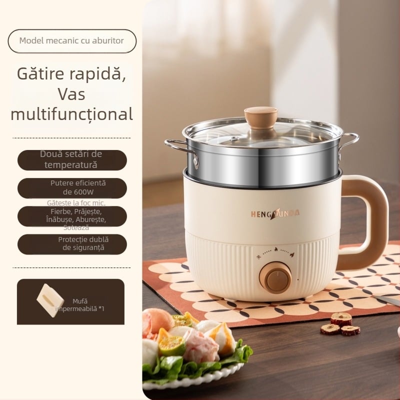 Oală electrică multifuncțională pentru uz casnic, cămine studențești și birou; vas compact all-in-one de 2 L pentru prăjit, sotat, fiert și abur.