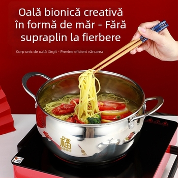 Oală de supă în stil chinezesc, din oțel inoxidabil 201, antiaderent, oală pentru lapte, aburi, 1,1–2 L, compatibilă cu plita cu inducție, cadou