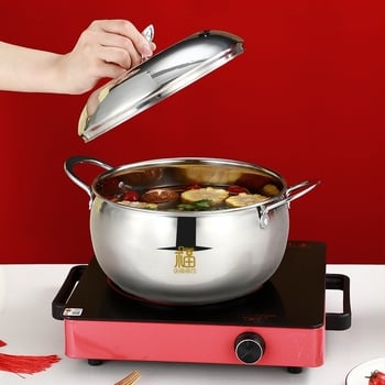 Oală de supă în stil chinezesc, din oțel inoxidabil 201, antiaderent, oală pentru lapte, aburi, 1,1–2 L, compatibilă cu plita cu inducție, cadou