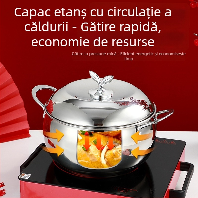 Oală de supă în stil chinezesc, din oțel inoxidabil 201, antiaderent, oală pentru lapte, aburi, 1,1–2 L, compatibilă cu plita cu inducție, cadou