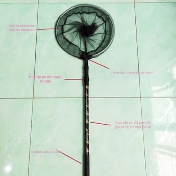 Năvod telescopic de pescuit din aliaj de aluminiu, cu cap cu plasă densă