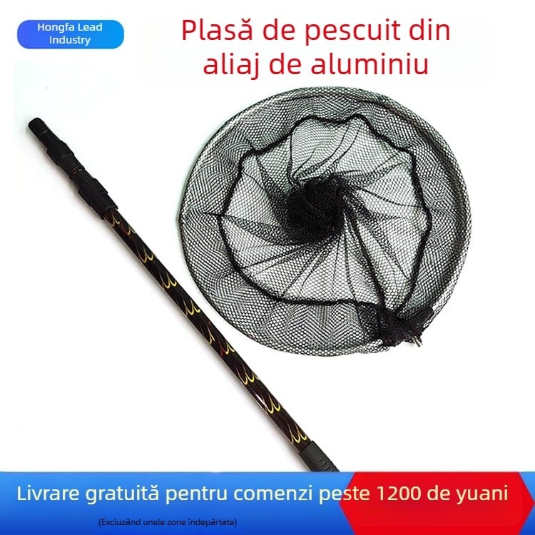 Năvod telescopic de pescuit din aliaj de aluminiu, cu cap cu plasă densă