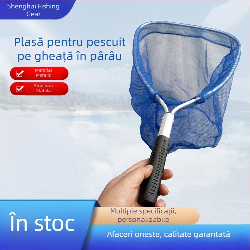 Plasă de pescuit din aliaj de aluminiu, cu corp monobloc și mâner ultra-scurt, pentru pescuit pe gheață și în curent