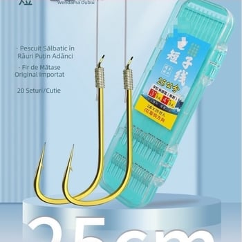 25 cm linie scurtă de pescuit sălbatic cu cârlige duble, cârlige de caras pre-legate cu manșon auriu